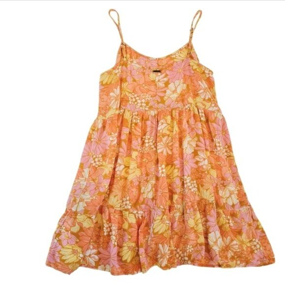 Billabong Women's Sundress Size XL Mini Dress Tiered Orange Vacation Boho Flowy - Picture 11 of 15